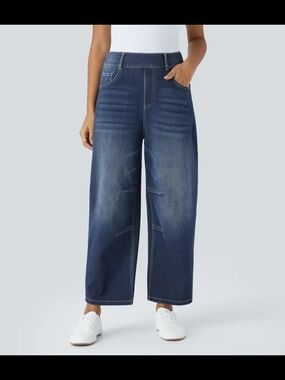 Halara Flex Mid Rise Pockets Barrel Leg Casual Jeans